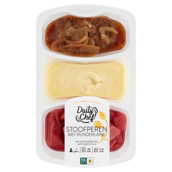 Daily Chef stoofperen met runderlapje en aardappelpuree voorkant