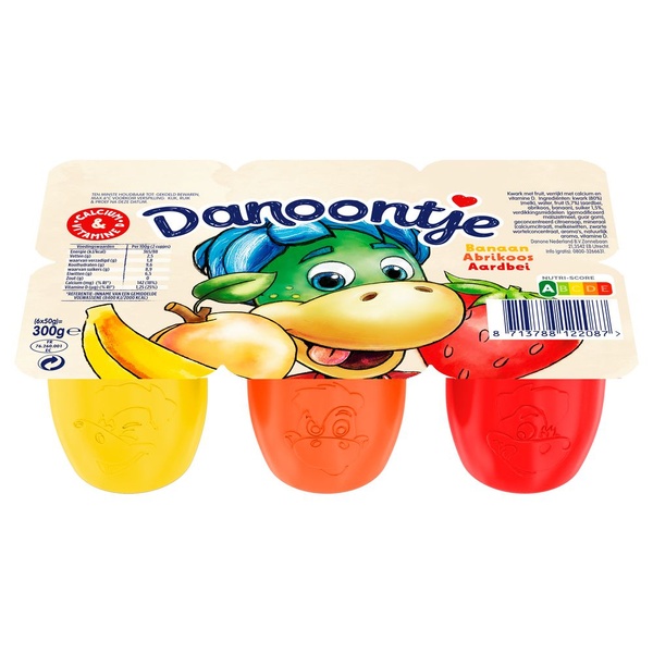 Danoontje fruitkwark banaan aardbei abrikoos voorkant