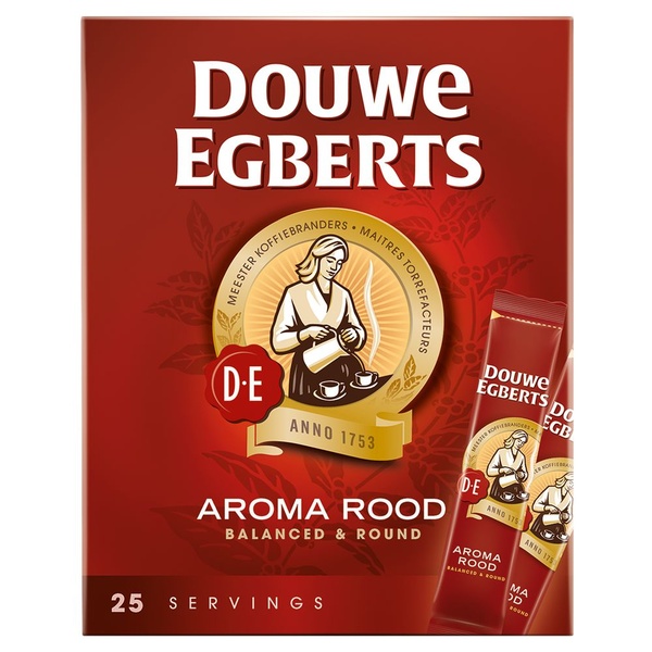 Douwe Egberts oploskoffie sticks aroma rood voorkant