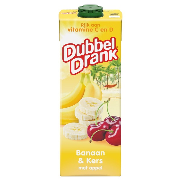 DubbelDrank fruitdrink banaan kers appel voorkant