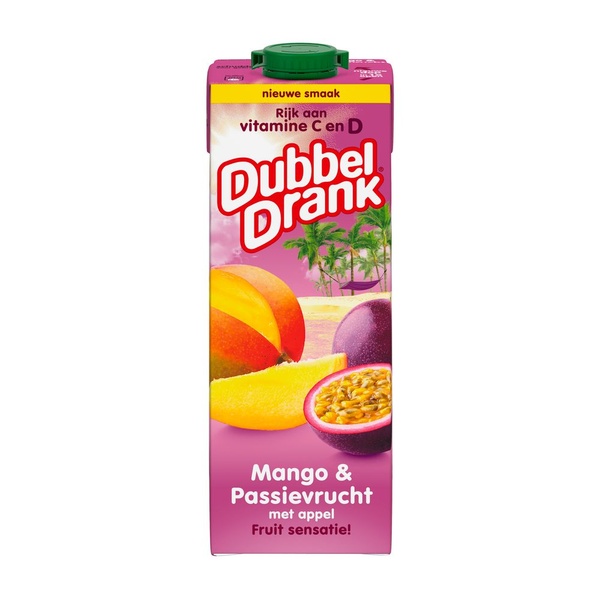 DubbelDrank vruchtendrank mango passievrucht en appel voorkant