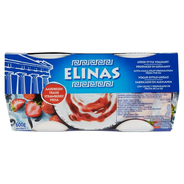 Elinas yoghurt griekse stijl aardbei voorkant