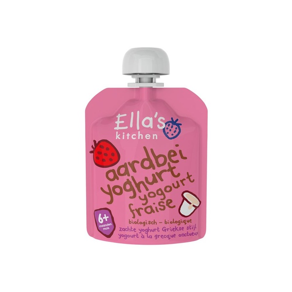 Ella's Kitchen Biologisch fruithapje met aardbei en yoghurt voorkant