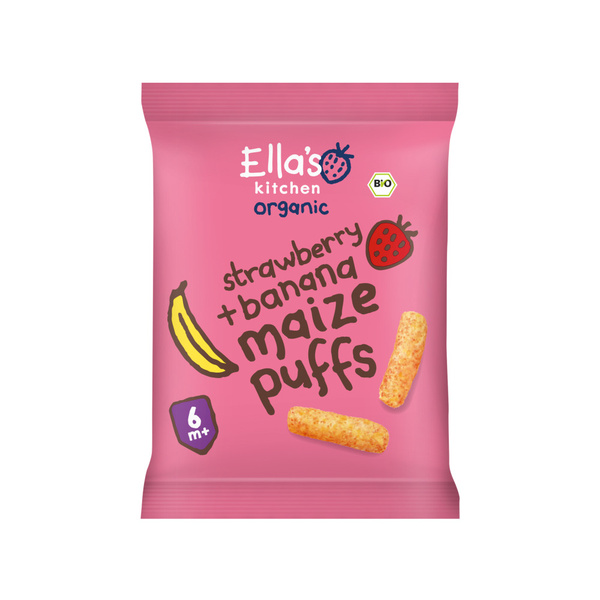 Ella's Kitchen kindersnack strawberry & banana maize puffs voorkant