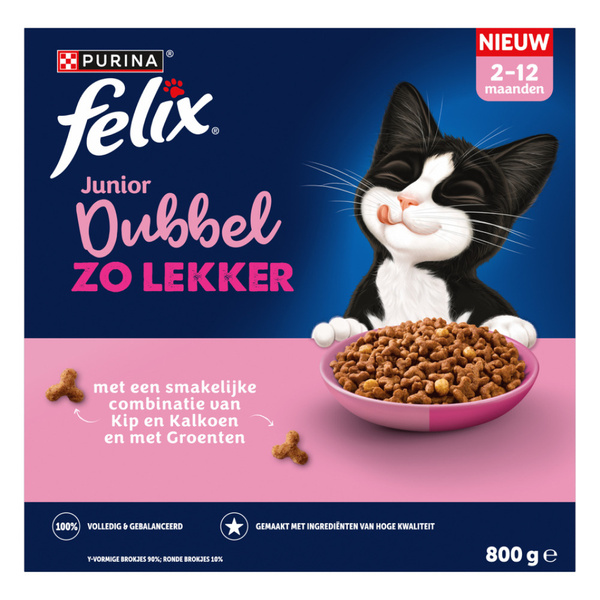 Felix Felix Dubbel Zo Lekker Junior met kip, kalkoen, melk en groenten voorkant