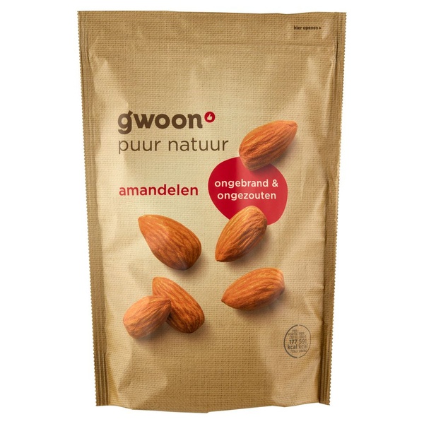 g'woon amandelen ongebrand en ongezouten voorkant