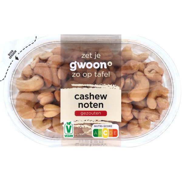 g'woon cashewnoten gezouten voorkant