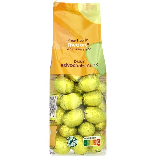 g'woon chocolade paaseitjes puur advokaat voorkant