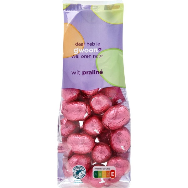 g'woon chocolade paaseitjes wit praline voorkant
