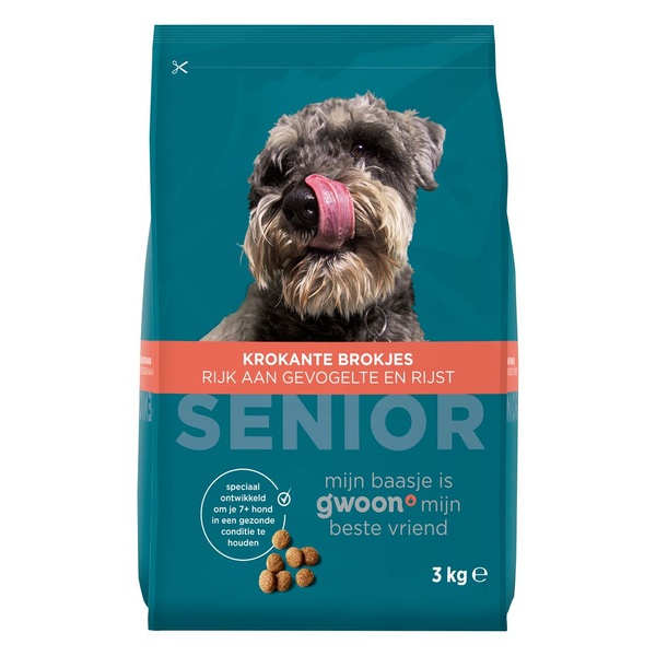 g'woon dierenvoeding droog hondenvoer, senior voorkant