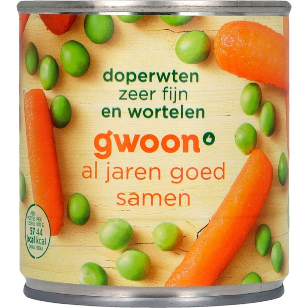 g'woon doperwten wortelen extra fijn voorkant