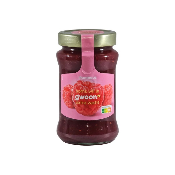 g'woon extra jam framboos voorkant