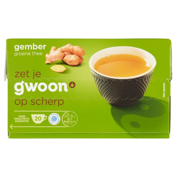 g'woon groene thee gember voorkant