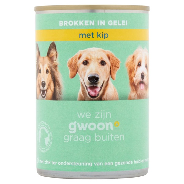 g'woon Hondenvoer brokken in gelei met kip voorkant