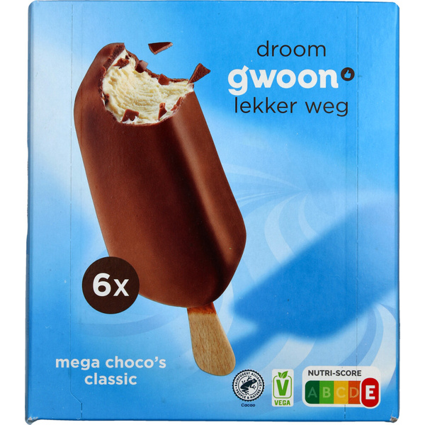 g'woon ijs mega choco's melk voorkant