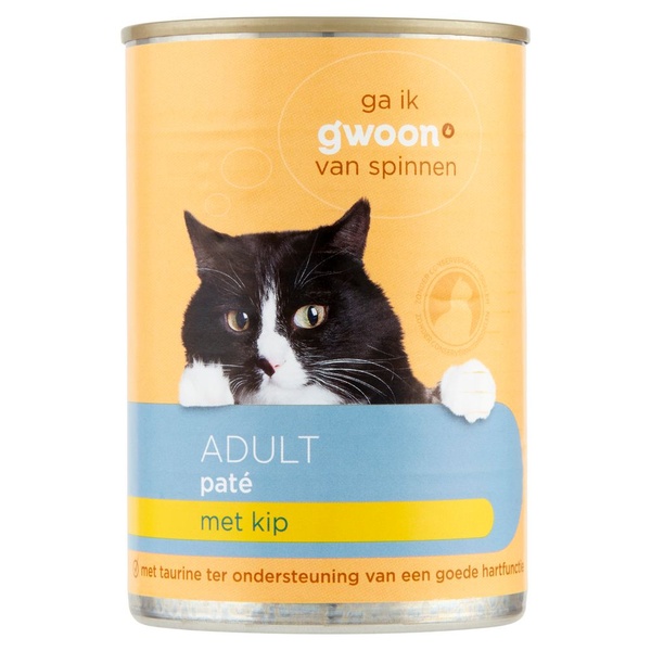 g'woon kattenvoer paté met kip voorkant