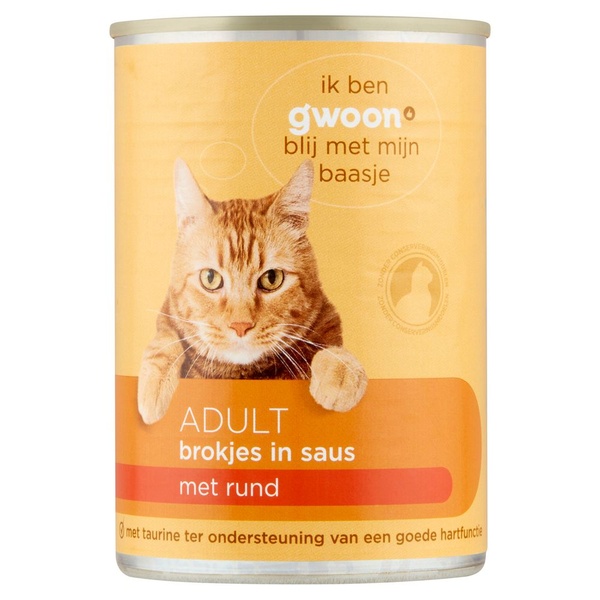 g'woon kattenvoer rund in saus voorkant