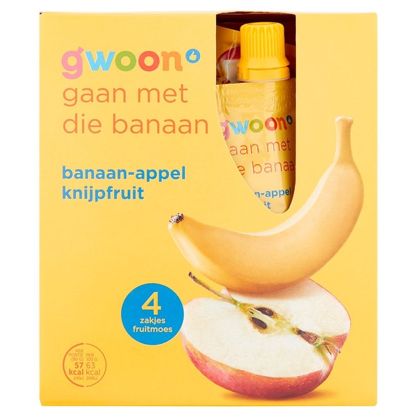 g'woon knijpfruit banaan-appel voorkant