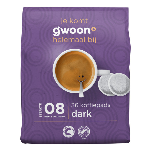 g'woon koffiepads dark roast voorkant