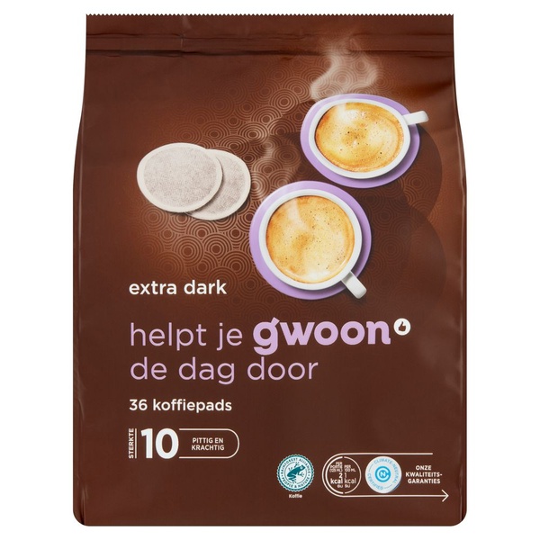 g'woon koffiepads extra dark voorkant
