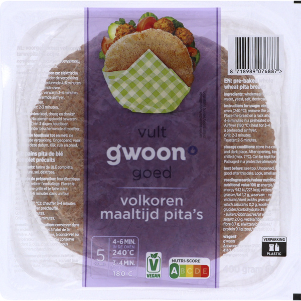 g'woon maaltijdpita's volkoren voorkant