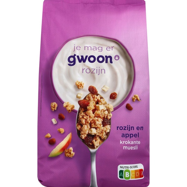 g'woon muesli appel rozijn voorkant