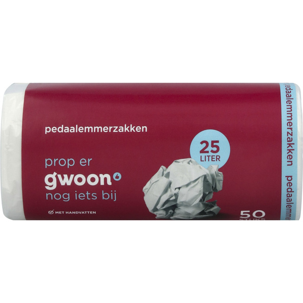 g'woon pedaalemmerzak 25 liter 50 stuks voorkant