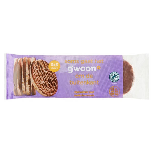 g'woon rijstwafels melkchocolade voorkant