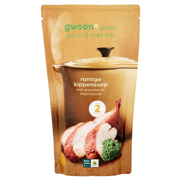 g'woon romige kippensoep voorkant