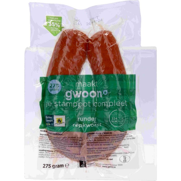 g'woon rund rookworst 275 gram voorkant