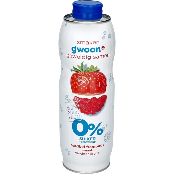 g'woon siroop aardbei en framboos 0% suiker voorkant