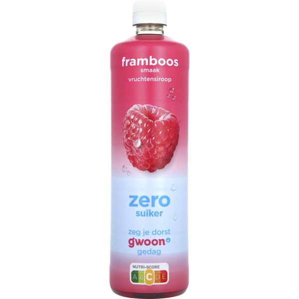 g'woon siroop framboos 0.0 voorkant