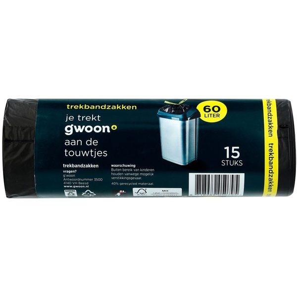 g'woon trekbandzakken 60 liter voorkant