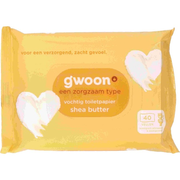 g'woon vochtig toiletpapier shea butter voorkant