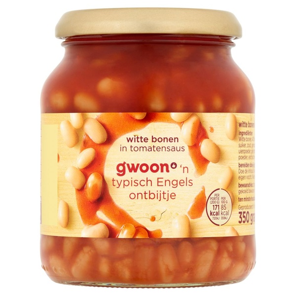 g'woon witte bonen in tomatensaus voorkant