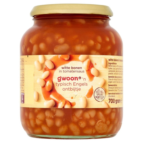g'woon witte bonen in tomatensaus voorkant