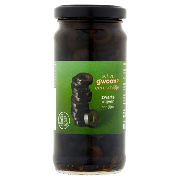 g'woon zwarte olijven schijfjes voorkant