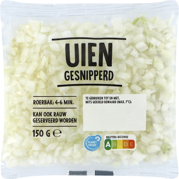 Gesnipperde ui zak 150 gram voorkant
