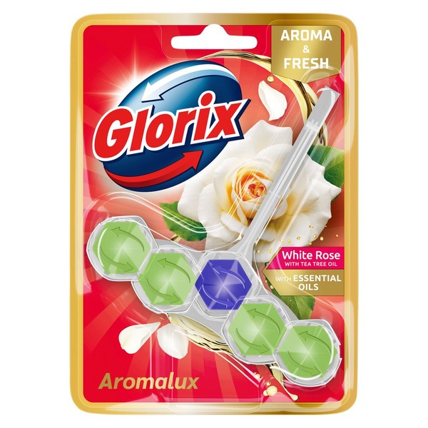 Glorix toiletblok white rose - tree oil voorkant