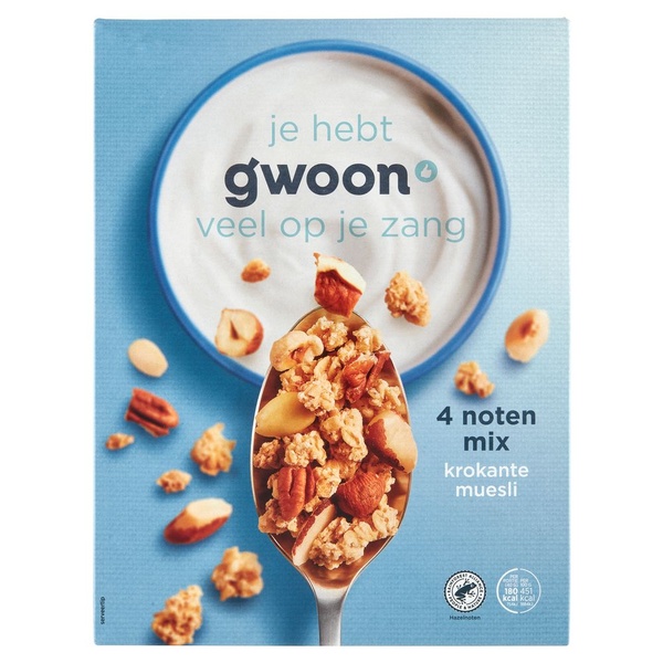 SPAR Gwoon krokante muesli 4 noten je vindt het bij SPAR