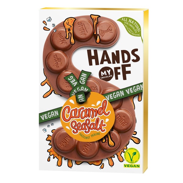 Hands Off My Chocolate letter vegan caramel zeezout voorkant