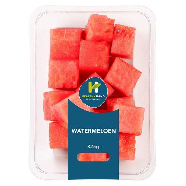 Healthy hand watermeloen blokjes voorkant