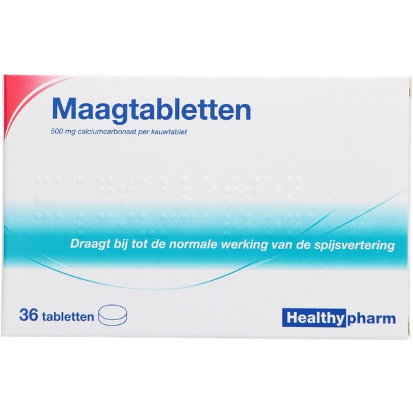 Healthypharm maagtabletten calciumcarbonaat voorkant
