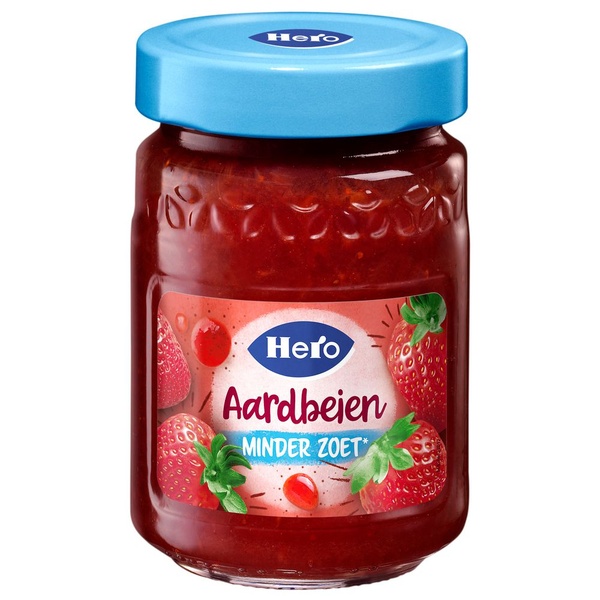Hero jam minder zoet aardbeien voorkant