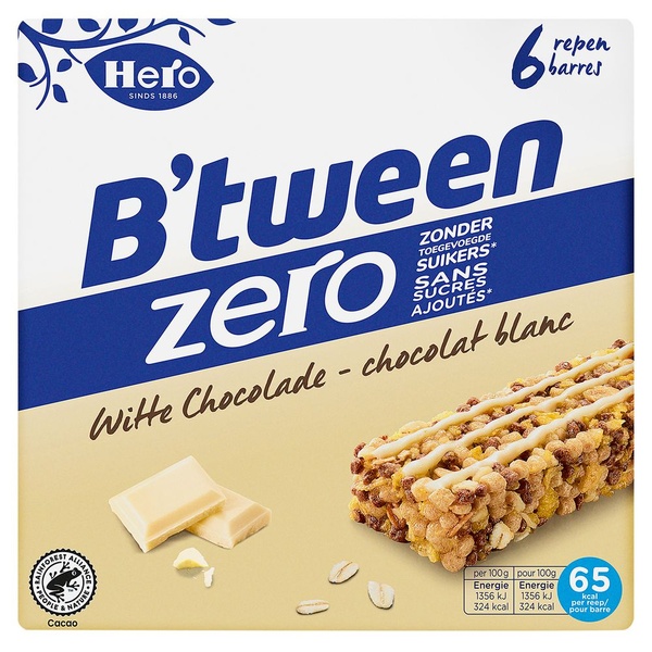 Hero mueslireep zero witte chocolade voorkant