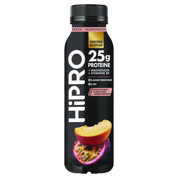Hipro drink protein perzik passievrucht voorkant