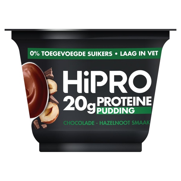 Hipro pudding proteine chocolade hazelnoot voorkant