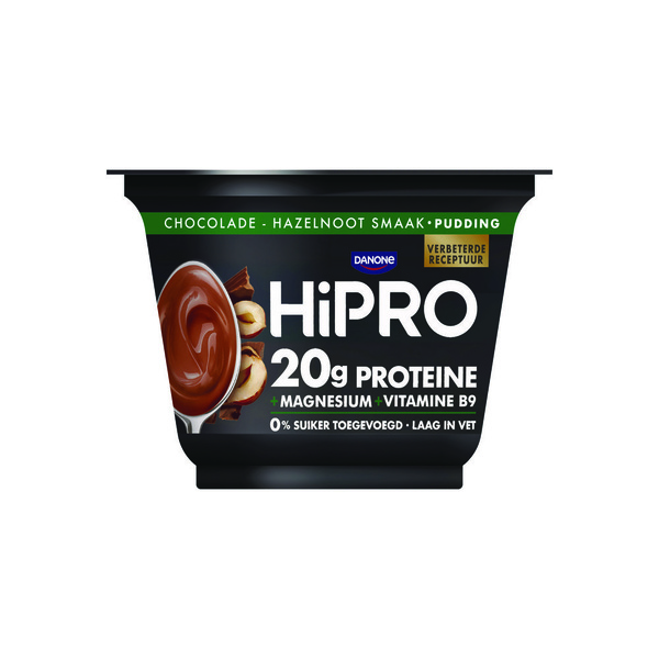 Hipro pudding proteine chocolade hazelnoot achterkant