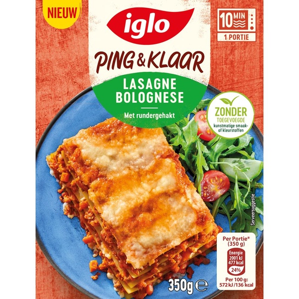 Iglo ping en klaar lasagne voorkant