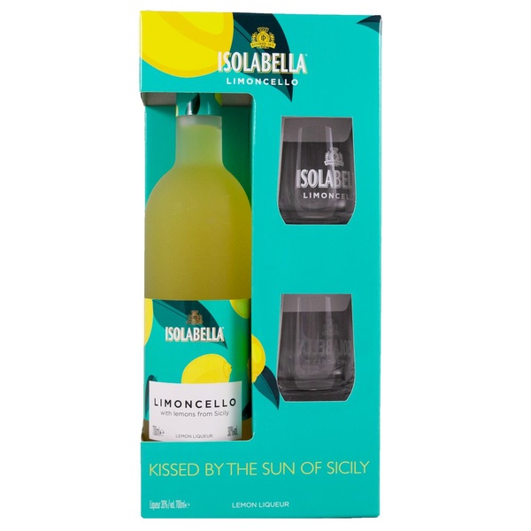 Isolabella Limoncello Geschenkverpakking met 2 glazen voorkant